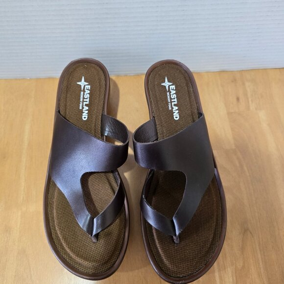 Eastland Laurel Wedge Leather Sandals Memory Foam Footbed Brown Size 9M NWOT - Picture 1 of 9